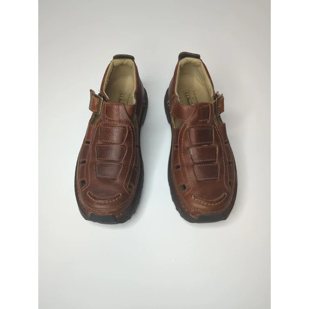L.L. Bean Leather Fisherman Sandals Mens 8 Brown Caged Grandpacore Gorpcore